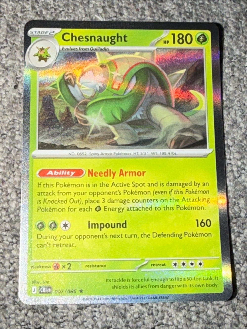 Chesnaught 007/086 Rare Chaos Rising Pokemon Reverse Holo Card